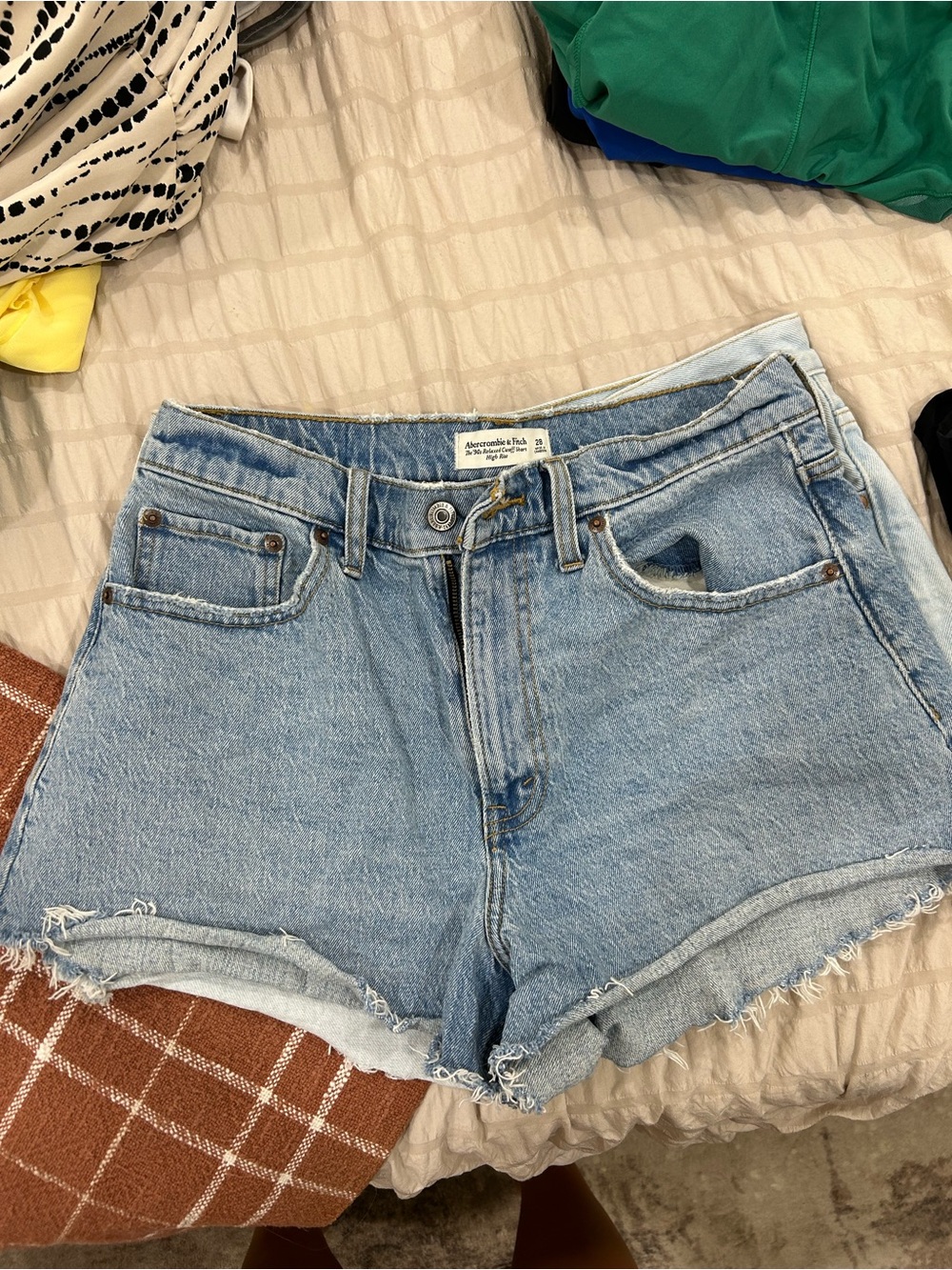 Abercrombie & Fitch Light Blue High-Rise Distressed Denim Shorts